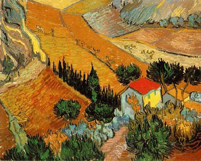 Vincent Van Gogh Valley with Ploughman Seen from Above Norge oil painting art